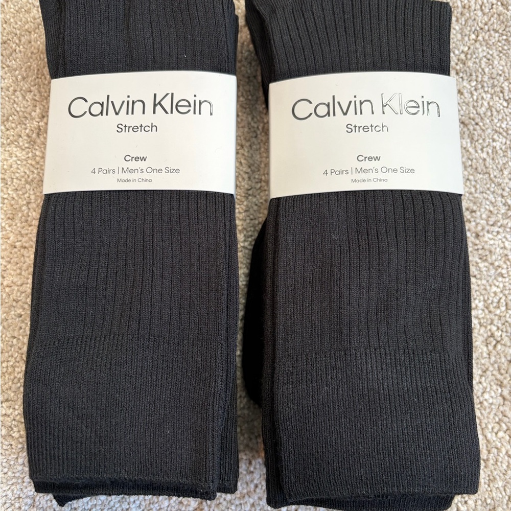 Two 4 packs Calvin Klein Men's Stretch Black Crew Socks